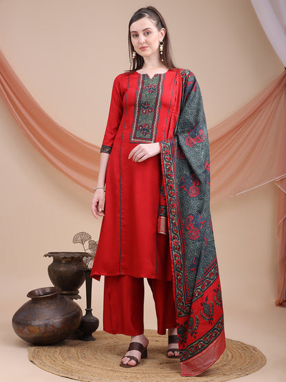 Maroon Printed Cotton Kurta Set with Dupatta | Sitaram Designer Ethnic Wear for Women