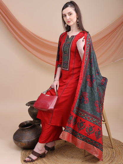 Maroon Printed Cotton Kurta Set with Dupatta | Sitaram Designer Ethnic Wear for Women