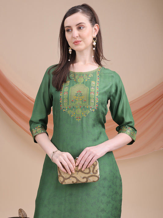 Sitaram Designer Green Kurta with Jacquard Detailing – Festive Ethnic Wear