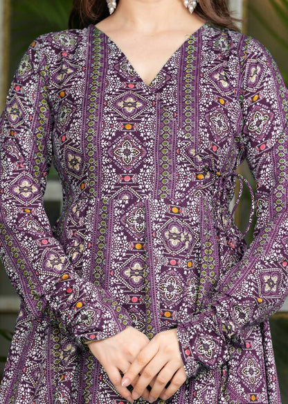 Wine Poly Cotton Ethnic Motif Anarkali Kurta With Palazzo Set