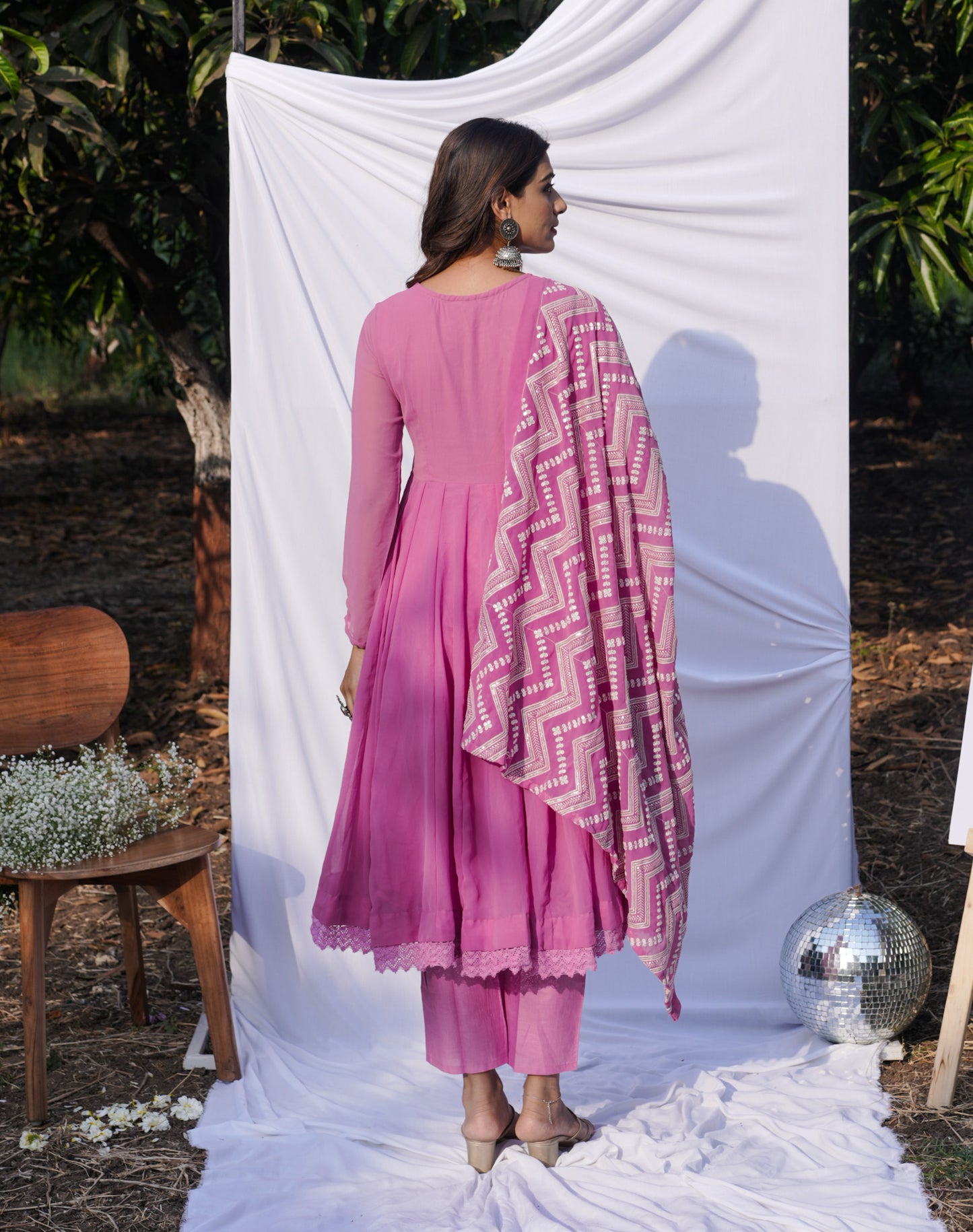 Purple Anarkali Ethnic Motifs Embroidered Kurta & Trousers With Dupatta