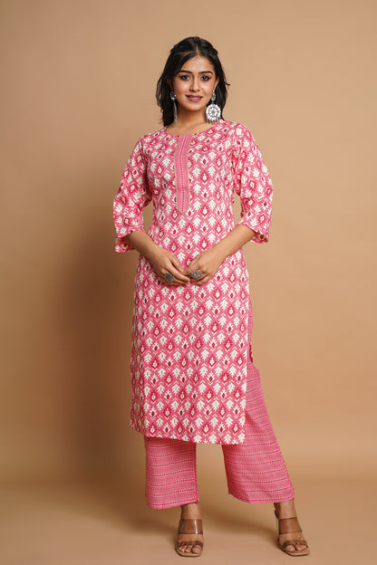 Elegant Pink Printed Kurta Set for Women | Sitaram Designer Ethnic Wear