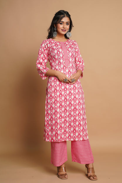Elegant Pink Printed Kurta Set for Women | Sitaram Designer Ethnic Wear