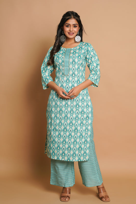 Elegant Firozi Printed Kurta Set for Women | Sitaram Designer Ethnic Wear