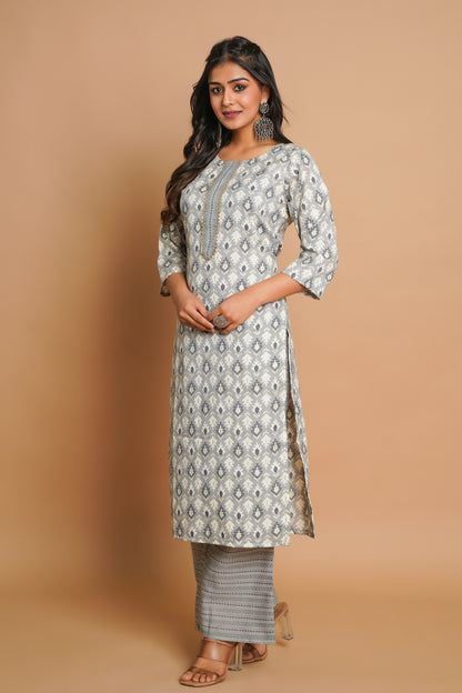 Elegant Grey Printed Kurta Set for Women | Sitaram Designer Ethnic Wear