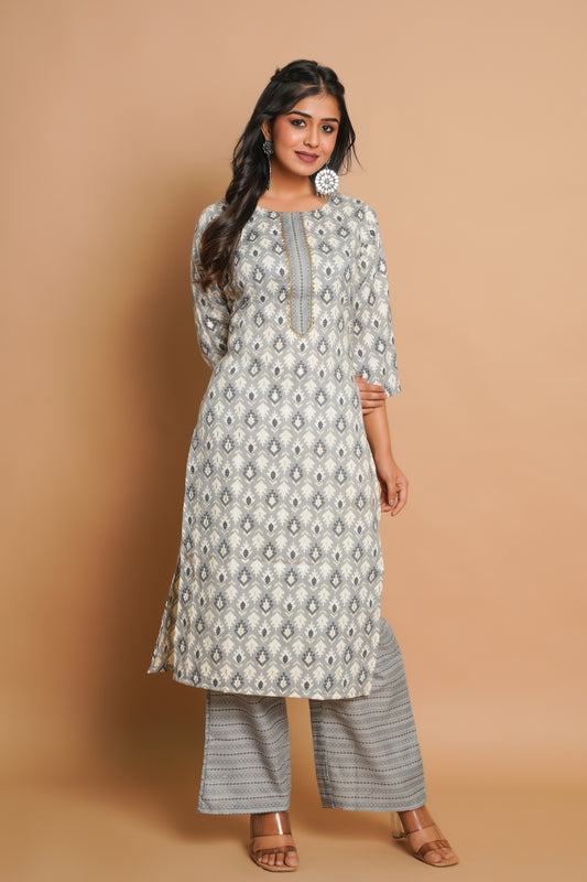 Elegant Grey Printed Kurta Set for Women | Sitaram Designer Ethnic Wear