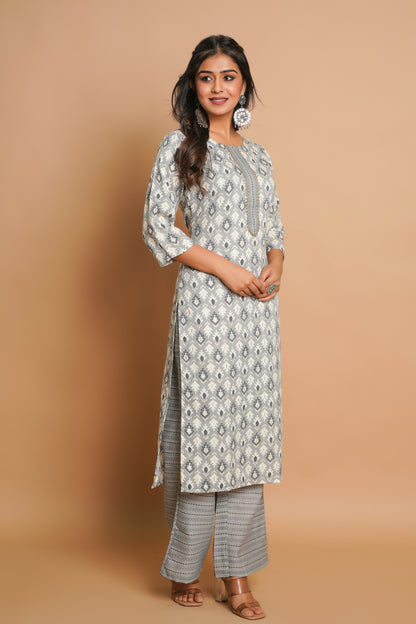 Elegant Grey Printed Kurta Set for Women | Sitaram Designer Ethnic Wear