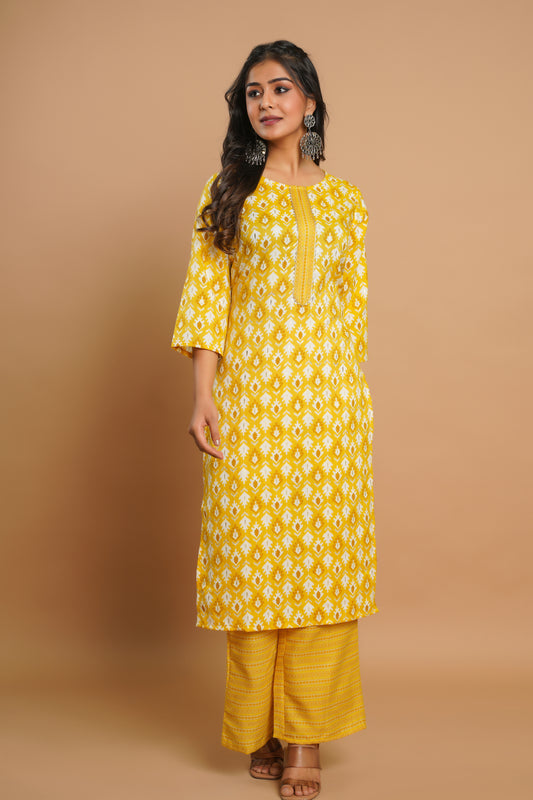 Elegant Yellow Printed Kurta Set for Women | Sitaram Designer Ethnic Wear