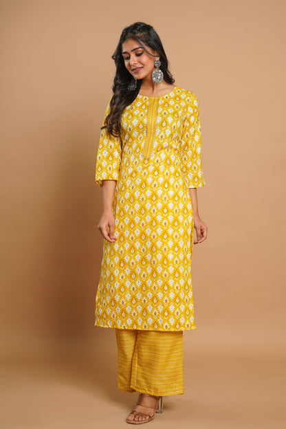 Elegant Yellow Printed Kurta Set for Women | Sitaram Designer Ethnic Wear