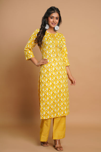 Elegant Yellow Printed Kurta Set for Women | Sitaram Designer Ethnic Wear