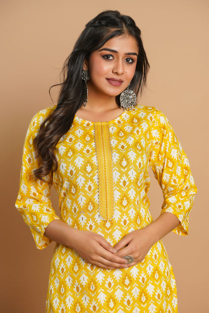 Elegant Yellow Printed Kurta Set for Women | Sitaram Designer Ethnic Wear